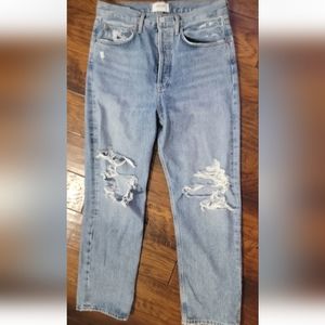 Agolde 90's High Rise Distressed Jeans Burron Up  Size 27 Loose Fit 90s Jeans